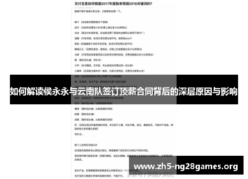 如何解读侯永永与云南队签订顶薪合同背后的深层原因与影响