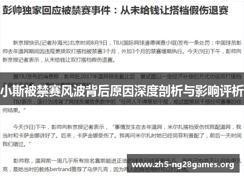 小斯被禁赛风波背后原因深度剖析与影响评析
