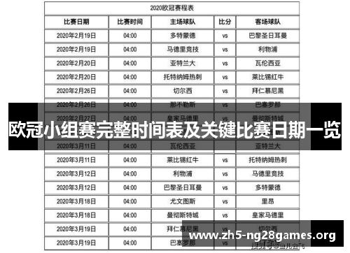欧冠小组赛完整时间表及关键比赛日期一览